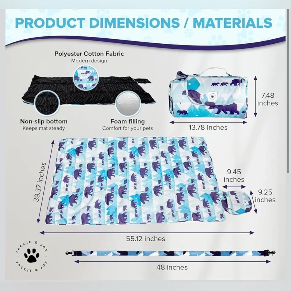 XL Travel Dog Bed 55x39 in- Portable Roll Up Camping mat -Washable & Lightweight